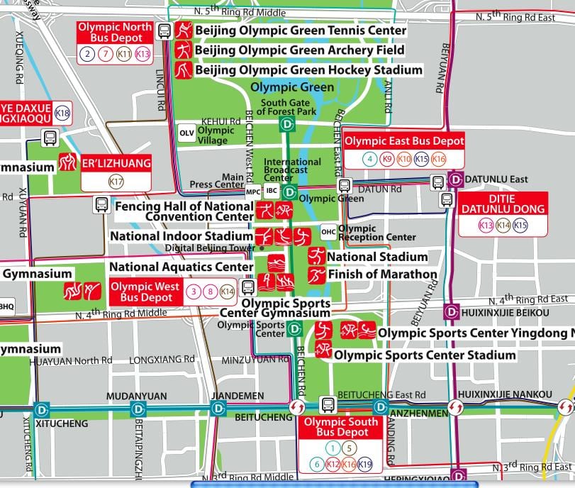 карта Олимпијског парка Пекинга