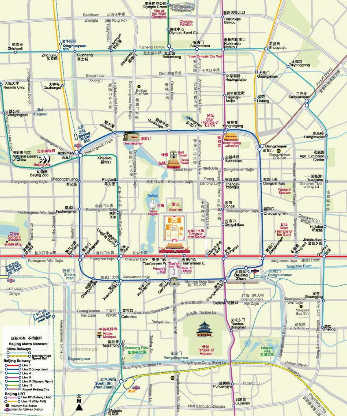 карта Пекинга метро карта са знаменитостима